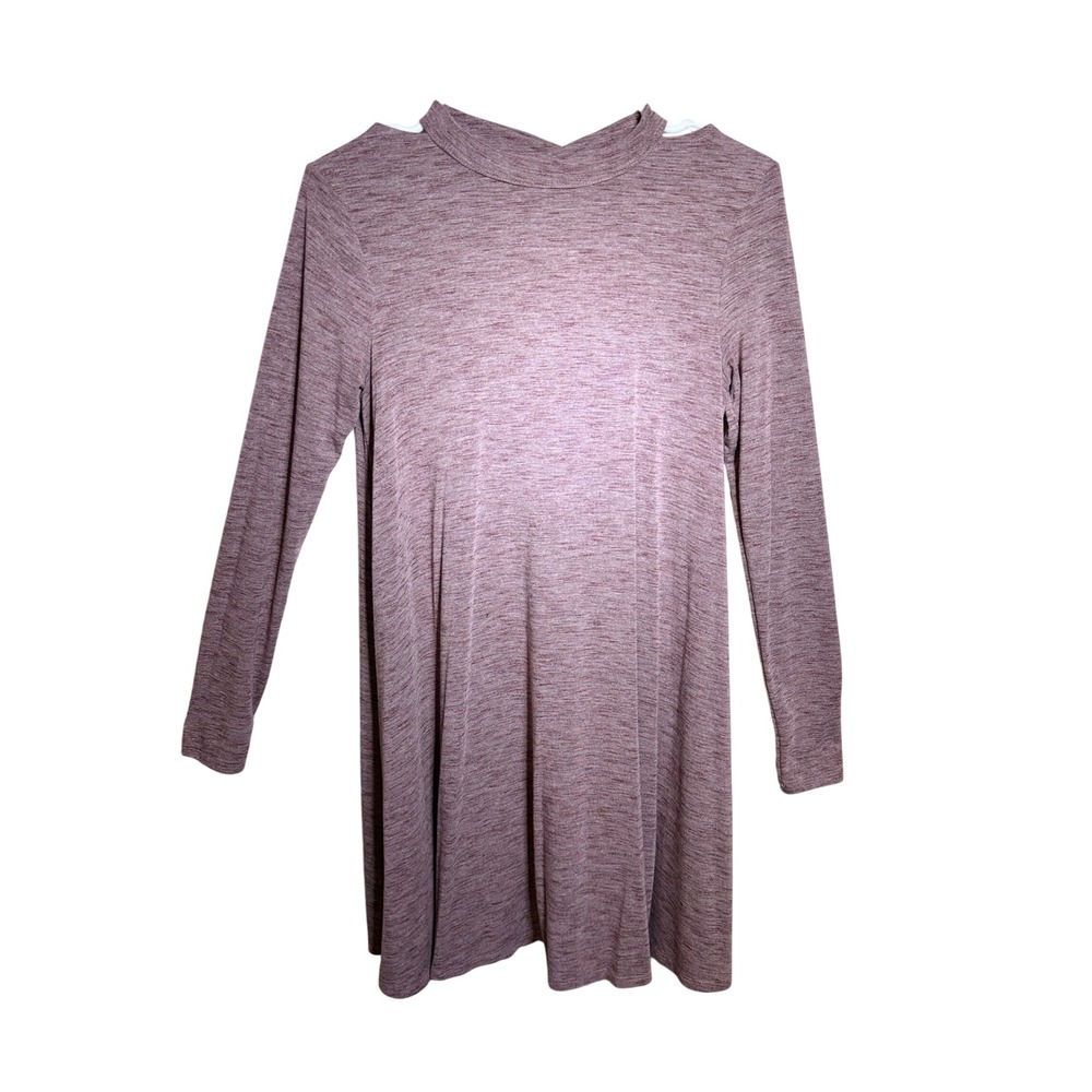 SO Womens Dress Mauve Space Dye Mock Neck Criss Cross Cutout Back Small